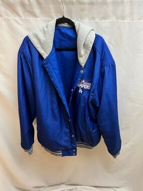 LA Dodgers 2020 World Series Reversible Jacket Blue Gray Hooded XL MLB